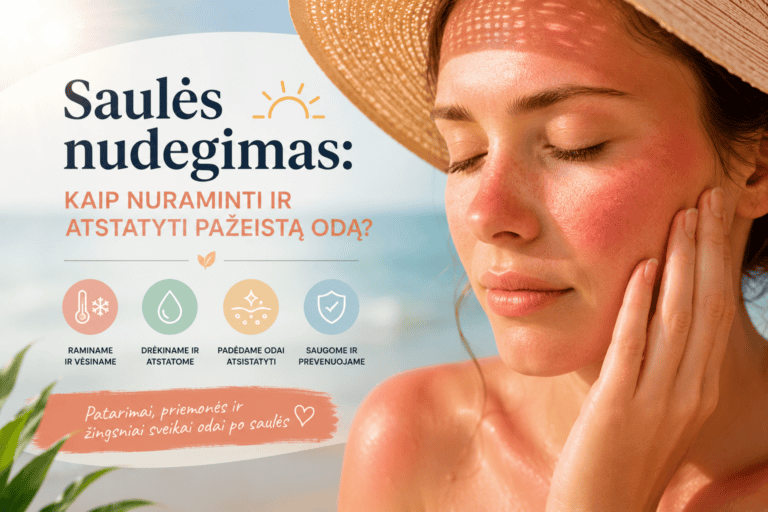 Saulės nudegimas kaip nuraminti ir atstatyti pažeistą odą